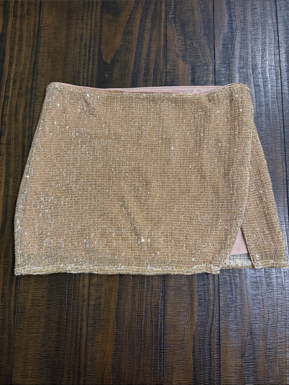 Lovers + Friends Gold Sequin Mini Skirt with Side Slit